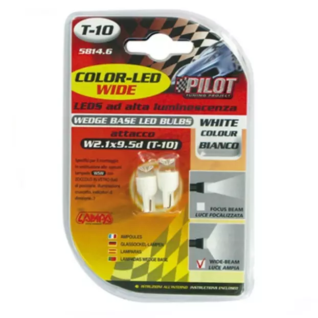 Coppia Lampade 1 Led T10 12V W2,1x9,5d Bianco Lampadine per Auto Moto - C58146