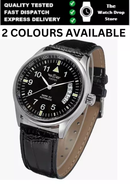 Men's Self-winding Watch Automatic Mechanical Date Day Black Leather Sport Watch