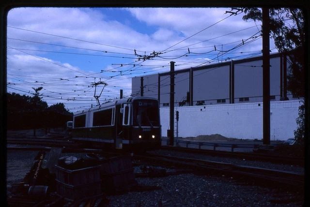 Trolley Slide - Boston MBTA LRV Light Rail Vehicle #3490 Riverside Yard Dawn