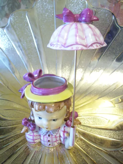 RARE Vintage Napco Japan Parasol Umbrella Pink Purple Girl Planter Figurine