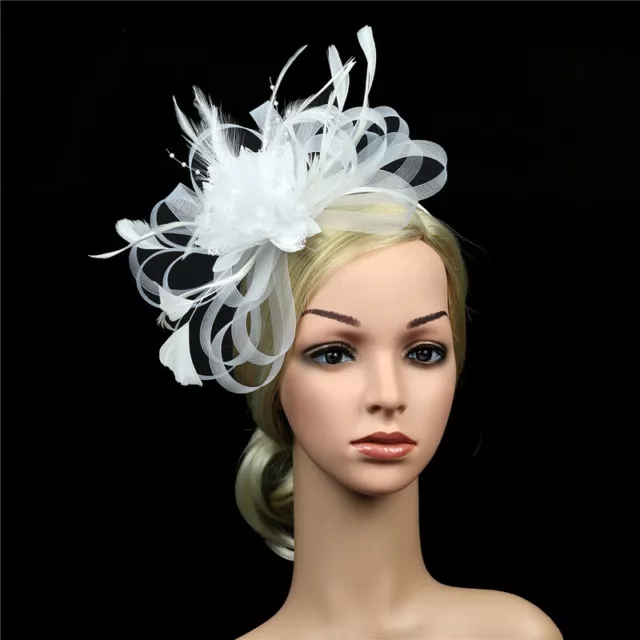 Women Fascinator Hat Feather Flower Headband Wedding Party Headwear Hair Clip