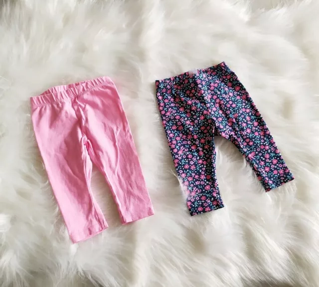 Lot de 2 leggings bébé fille 3 mois liberty violet petites fleurs + uni rose