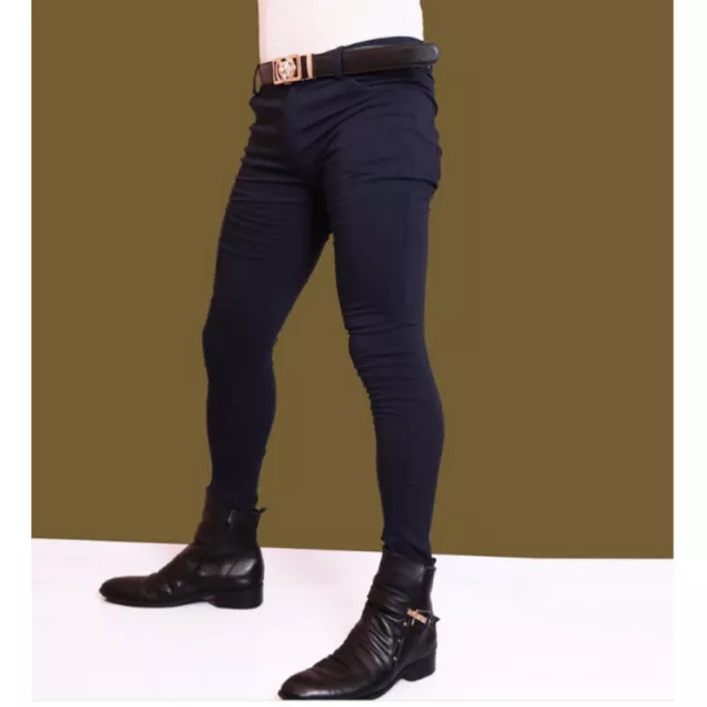 Uomo Gay Simil Jeans Legging Fit Elasticizzato Slim Matita Pantaloni Club