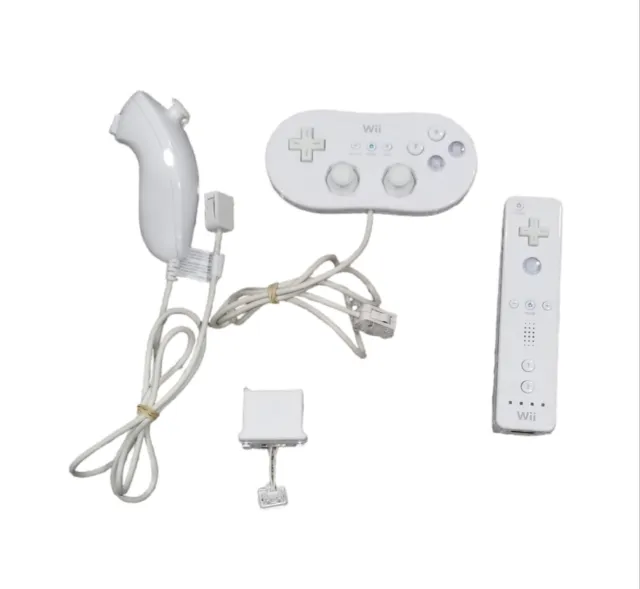 Wii Remote w/ Motion Plus - Nunchuck  And Classic Controller - OEM White Tested