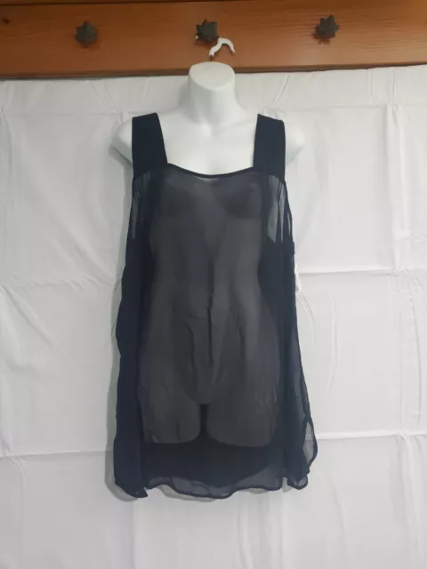 GIVENCHY Black Sheer Tunic Tank Blouse Top Vintage Size 18 NWT