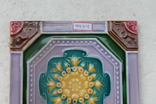 Vintage Tile Art Nouveau Majolica Yellow Flower Design Architecture Tile Nh4434 2