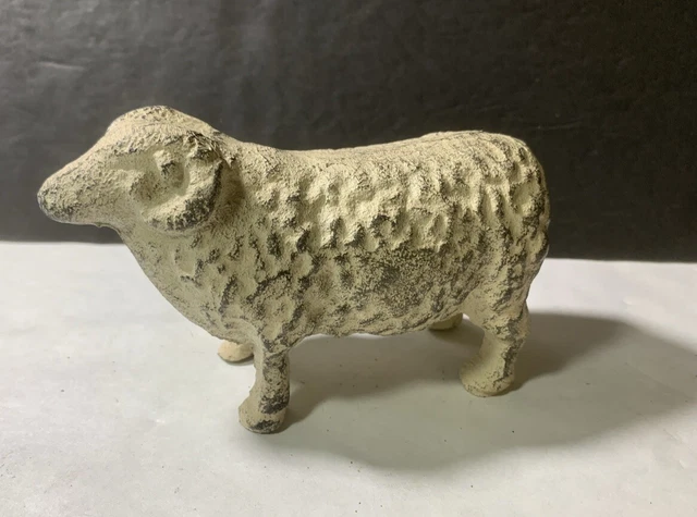 Cast Iron Sheep Ram Vintage Painted Door Stop Rustic Decorative