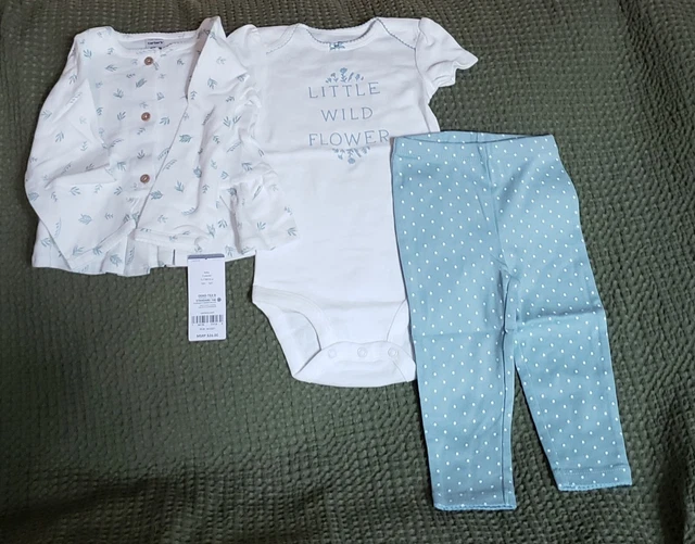 Carters Baby Girl 12 Months 3pc Set NWT Little Wild Flower Green Leggings