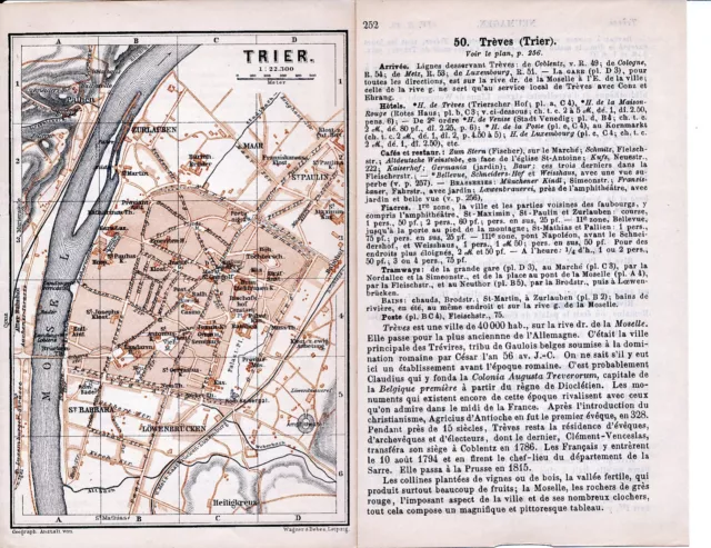 DE Trèves Trier 1896 pt. plan ville orig. + guide (6 p.) fiacres hôtels Pallien