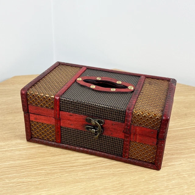 Cubierta de caja de tela soporte rectangular dispensador de madera vintage maletero decoración del hogar regalo