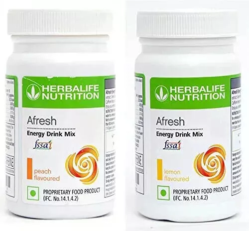 Pack of 2 x Herbalife Afresh Energy Drink Mix Lemon & Peach Flavor 50gm Each