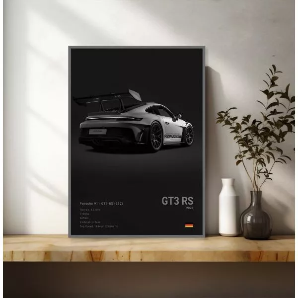 Peinture sur toile noire de voiture de sport de luxe allemande, 911 GT3 RS