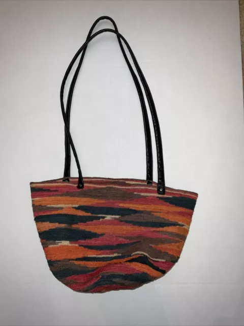 Hand Woven Shigra Cabuya Tote Basket Bag Shopper Plant Holder w/Leather Straps