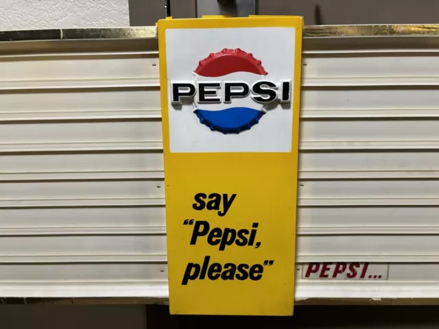 Vintage 1960s “Say Pepsi Please” Concession Stand Sign, Rare Plastic Sign 2
