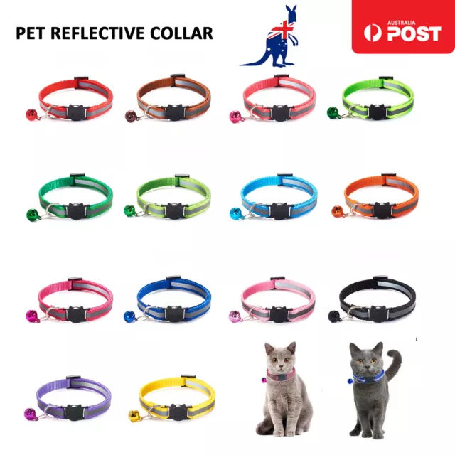 14x Pet Cat Collar Reflective Puppy Kitten Safety Adjustable Buckle Release Bell