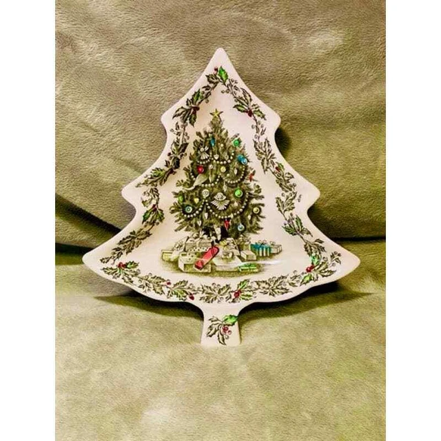 Vintage Johnson Brothers Christmas Tree Shaped, Genuine Engraving, Candy Dish