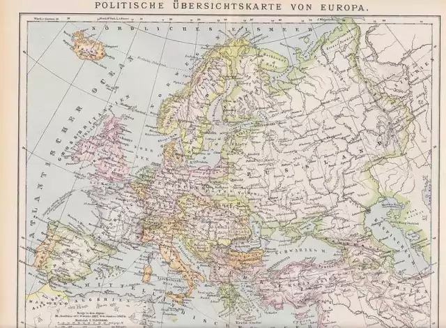 Europa Political Overview Countries Card Um 1900 German Rich Austria