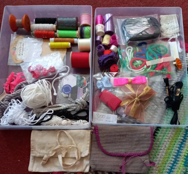 Job Lot Haberdashery Items In A Plactic Storage Box See Photos For Details