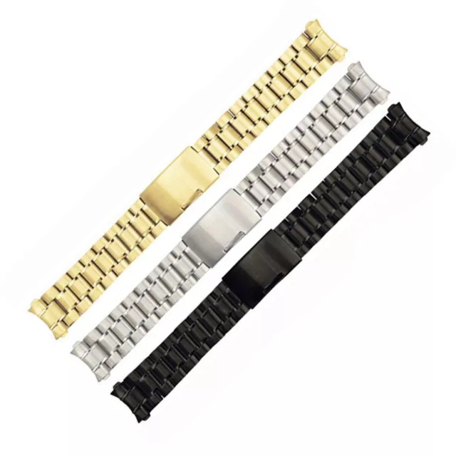 Stainless Steel Solid Links Watch Band Strap Bracelet Curved End 18 20 22 24mm 2