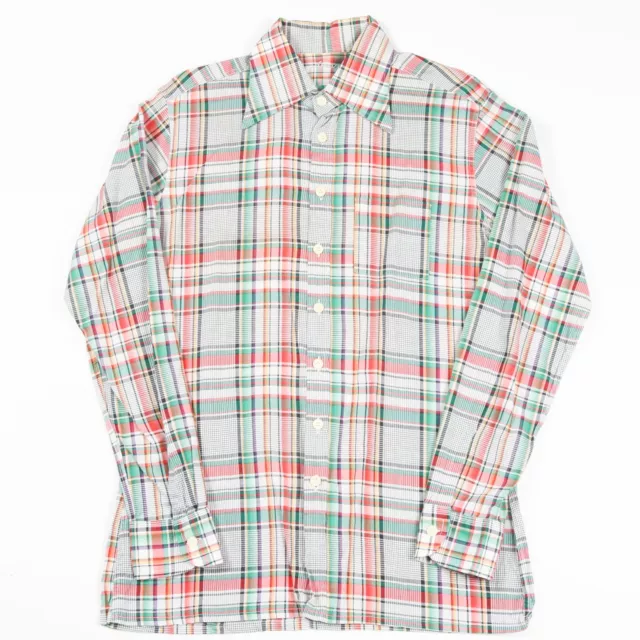 70s Vintage Big Collar Check Shirt | Men's S | Retro Plaid Dagger Seventies