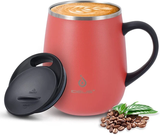 16 Oz Insulated Coffee Mug with Handle and Lid, Double Wall Stainless Steel Vacu
