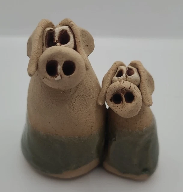 Hand Made Pair Of Quirky Adorable Clay Pigs (Attached)