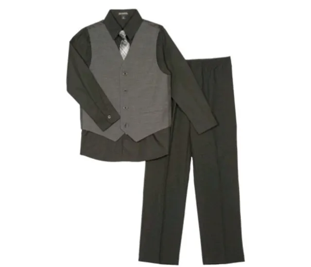 George Boys Black Holiday Dress Up Outfit Suit Tie Vest Long Sleeve Shirt Size 4