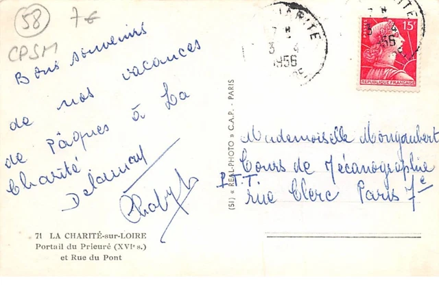 58 .n° 109968. la charite sur loire. prioress portal and bridge street. cpsm 2