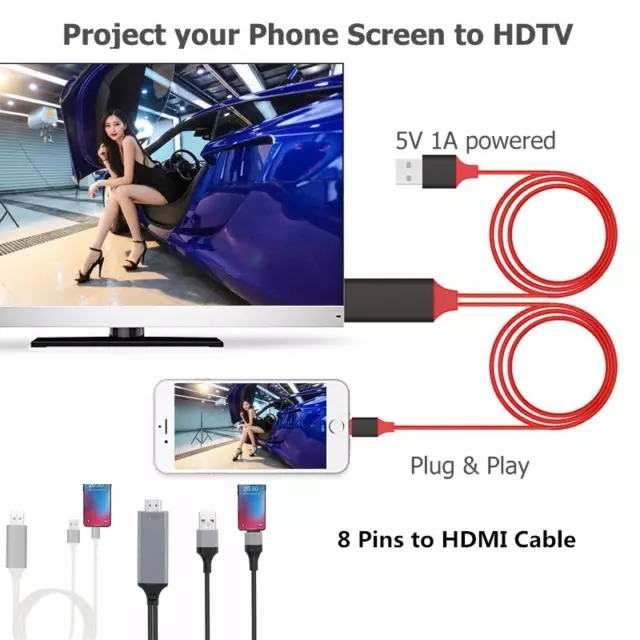 Lightning Digital AV Adapter,1080P Lightning to HDMI Cable Sync Screen HDMI  Connector Need Charging Power Support iPhone 11 Pro/XR/Xs/X/8/7 Plus,iPad  to TV Projector Monitor Support All iOS 