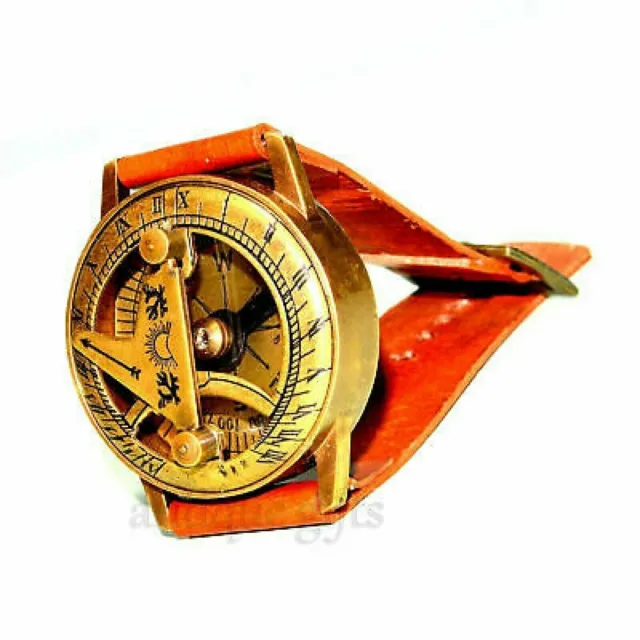 Nautische Vintage Stil Messing Armbanduhr Maritime Marine Sonnenuhr...