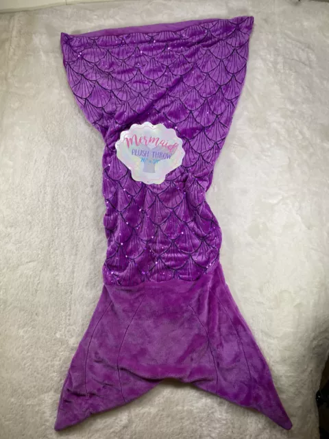 Manta de felpa cola de sirena lana suave púrpura lentejuela acentos nueva con etiquetas