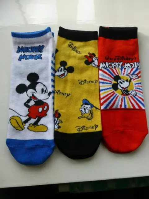 Disneys Mickey Mouse Shoe Liner Trainer Socks 3 Pack Ladies SIZE 4-8 Donald Duck