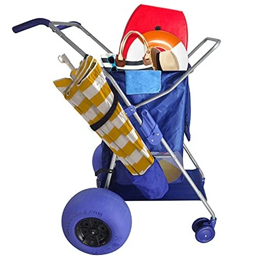 Big Balloon Wheel Beach Cart for Sand, Foldable Storage Wagon with Big 13