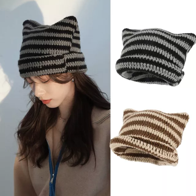 Bonnet Chapeau Casquette Manchette Rayé Tricot Ski Crâne Hiver Chaud Ample 》