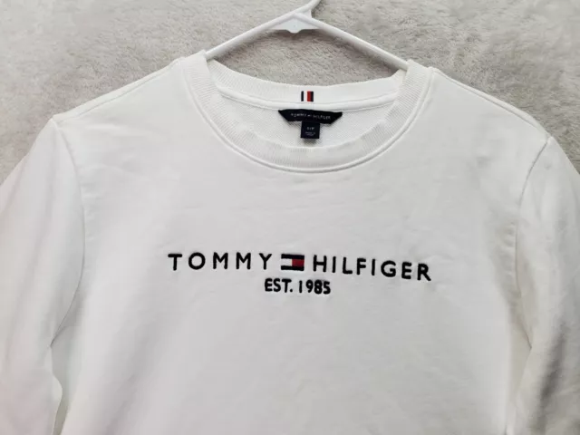 Tommy Hilfiger Sweater Mens Small White Knit Cotton Long Raglan Sleeve Crew Neck 3