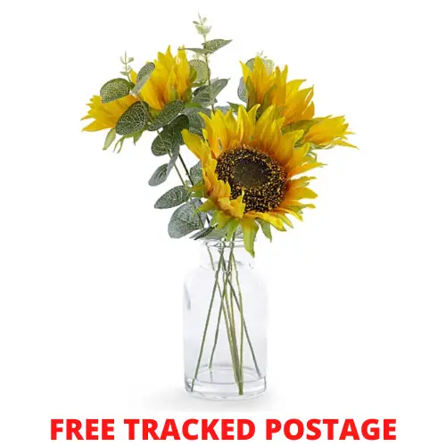 Artificial Sunflower Arrangement In Glass Vase beautiful Home Decor - Brand New
