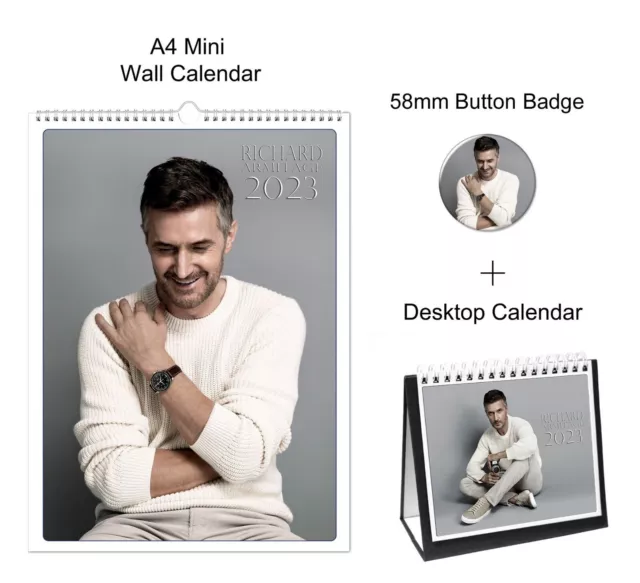 RICHARD ARMITAGE 2023 A4 Wall + Desktop Calendar + Pin Button Badge 17