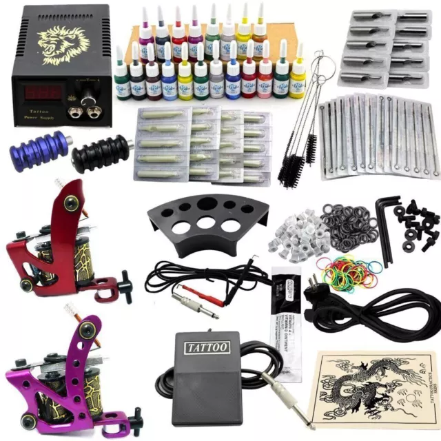 Komplett Tattoo Kit Set Netzgerät 2 Tattoomaschine 50 Nadeln 20 Farben Inks Sets