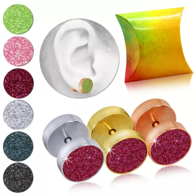 Plug Falso Finto Fake 10mm Piercing Orecchini Gioielli Glitter Confezioni Regalo