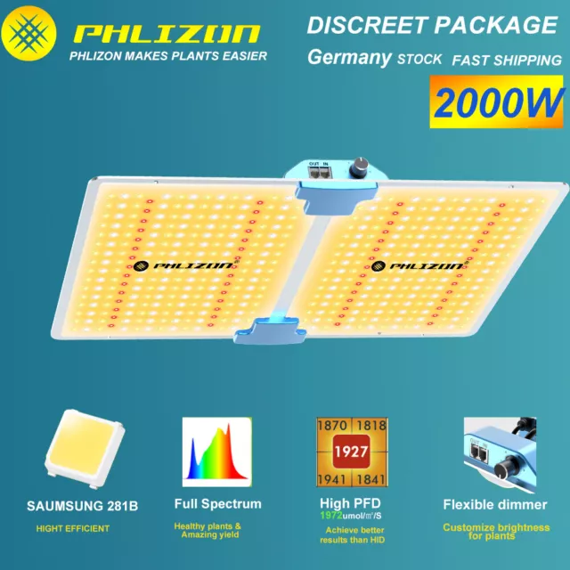 Phlizon 2000W 1000W Pflanzenwachstumslampe mit Samsung LM281B LEDs Dimmbar