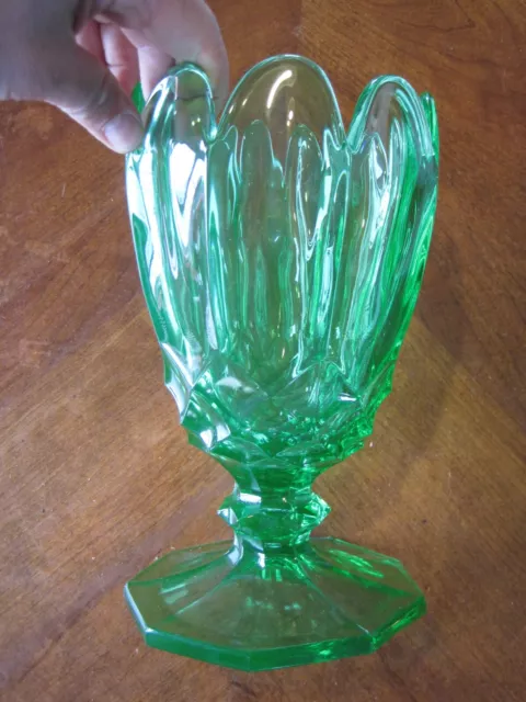 Vintage Antique Pattern Vaseline Uranium Glass Vase Compote