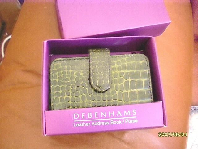 BNWB DEBENHAMS DARK green croc print leather address book purse