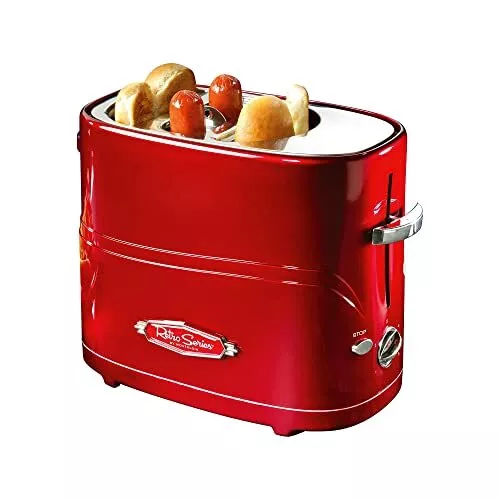 Nostalgia 2 Slot Hot Dog and Bun Toaster with Mini Tongs, Retro Toaster,