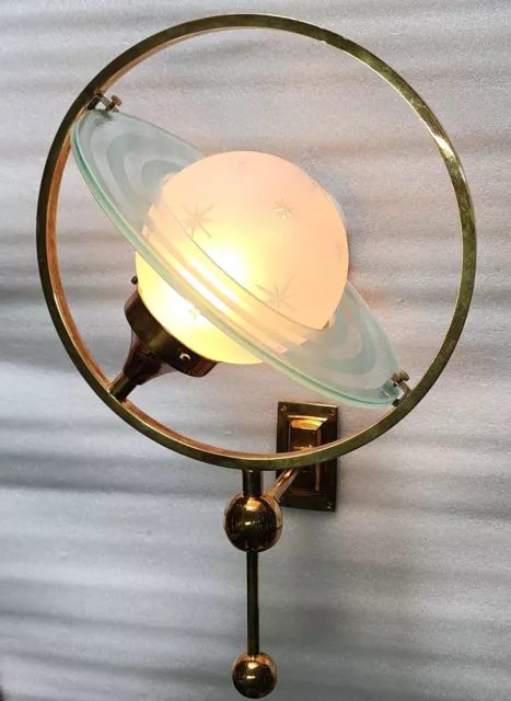 Antique Vintage Saturn Art Deco Fixture Wall Sconces Brass Light Star Glass Lamp