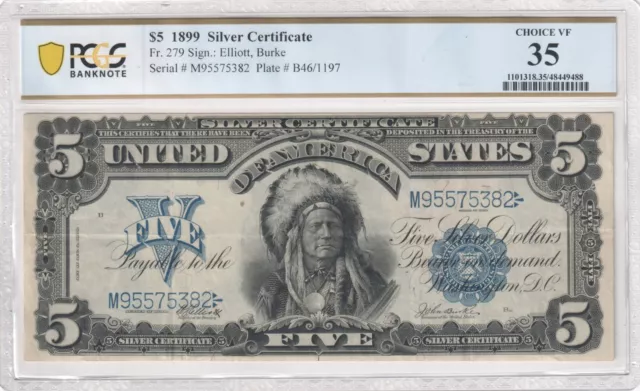 1899 $5 Silver Certificate Indian Chief  Fr.279  VF 35