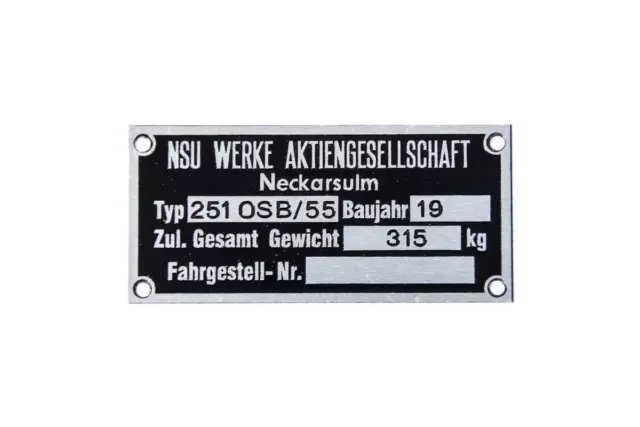 Typenschild für NSU MAX