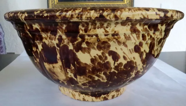 RARE 1800s Large BOWL ROCKINGHAM SPATTER GLAZE YELLOW WARE TORTOISE SHELL 12"