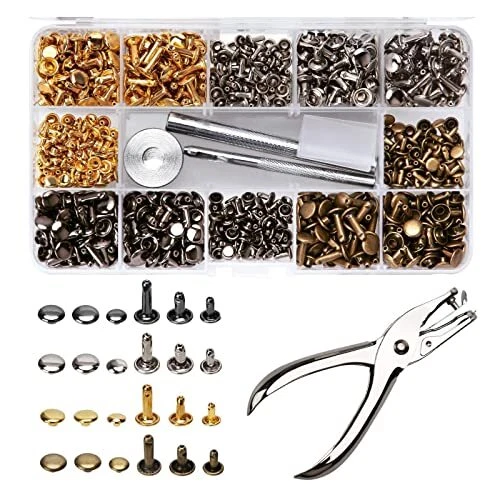 Leather Rivets with Punching Plier 365 Pcs for Leather Work GoldSilverBronzeG...