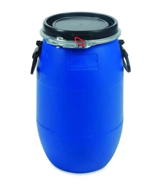 Invopak 2 x 30 Litre Plastic Blue Open Top Barrel with Lid and Ring
