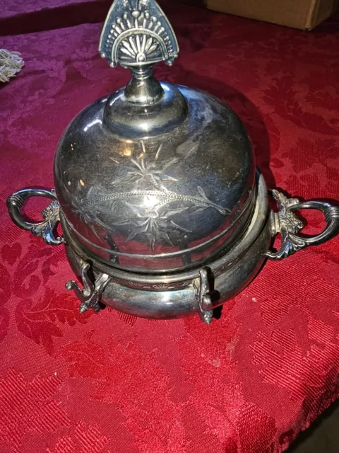 Antique Victorian Silverplate Round Butter Dish Worlds Silver Plate Co